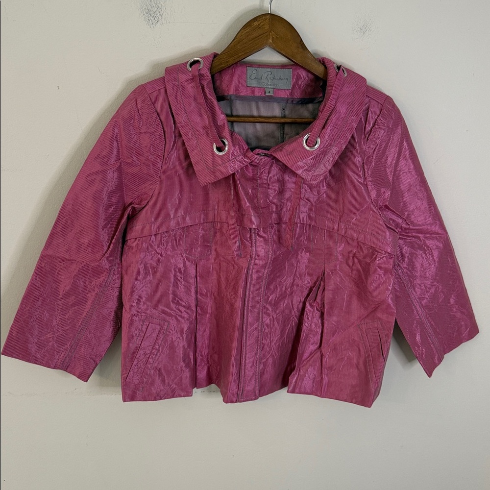 Earl Ratenberg Cropped Jacket contemporary pink tan fine stripes pockets SZ 4